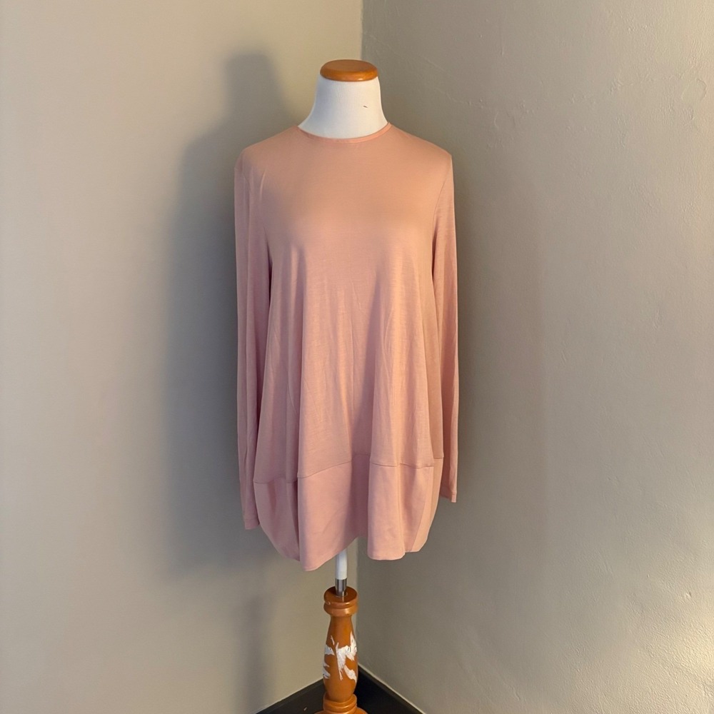 COS Womens Dusty Rose Pink Lyocell Long Sleeve Tunic Top Leather Trim Medium - Picture 2 of 6
